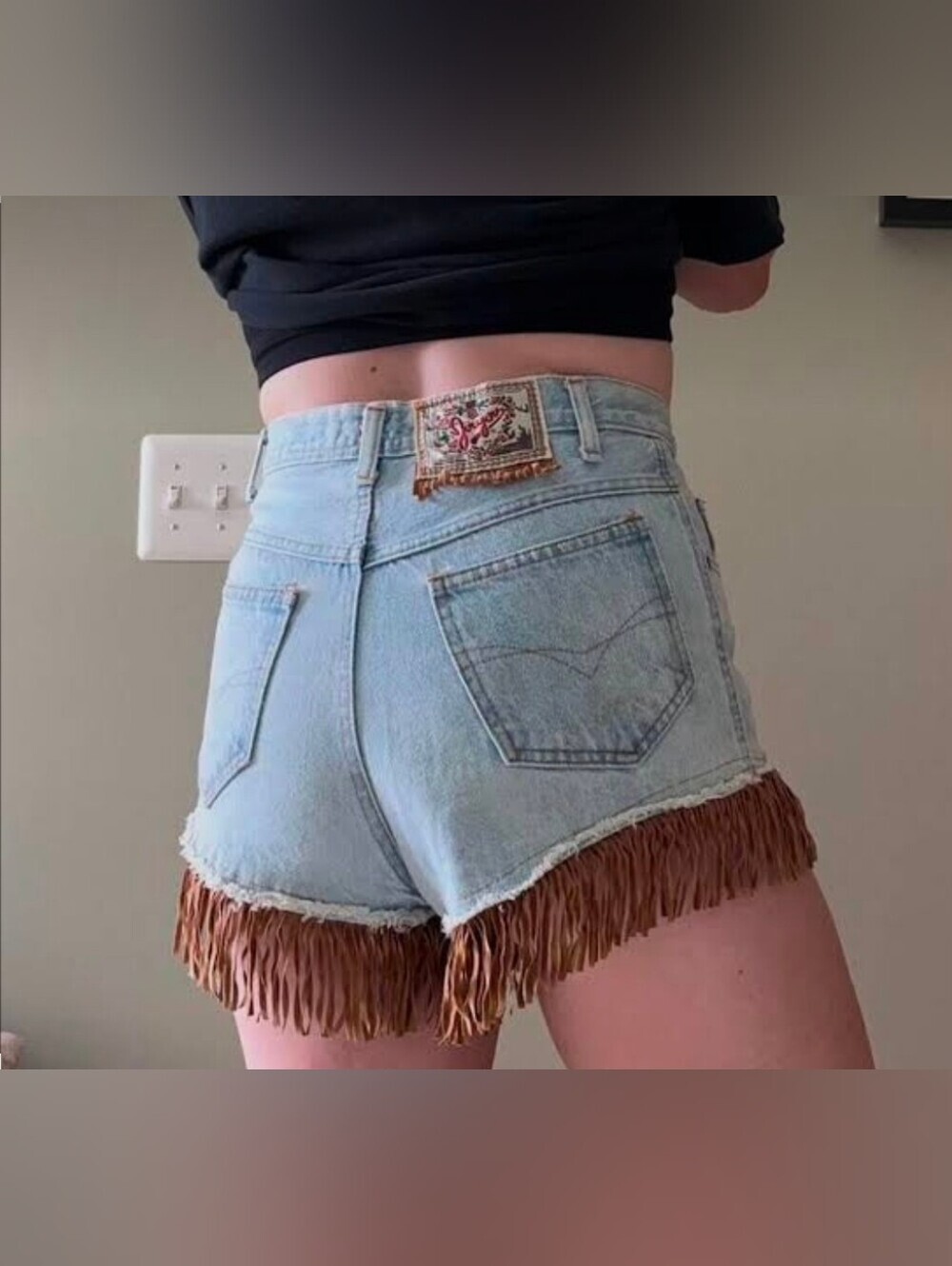 Vintage Jou Jou Western-Style Denim Shorts With Genuine Faux-Suede Fringe 5/6